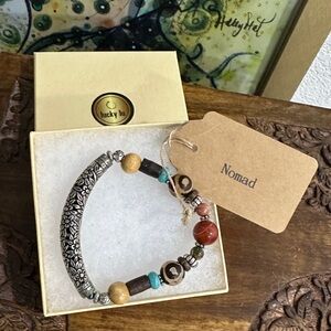 NEW LuckyLu Silver Tone & Beaded Stackable Bracelet "Nomad" 6.5"